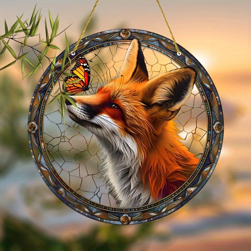 1pc 2D Flat  Charming Fox Light Trap Stained-glass Window Hangings Perfect for Autumn and Cou