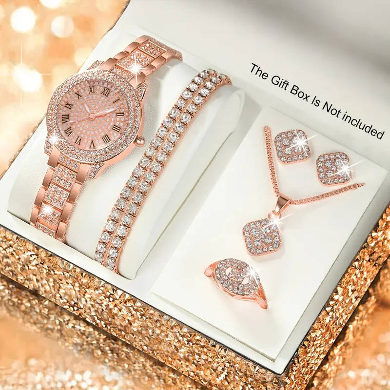 Elegant 1Piece Mscxdk Womens Round Quartz Watch And 6Piece Jewelry Set