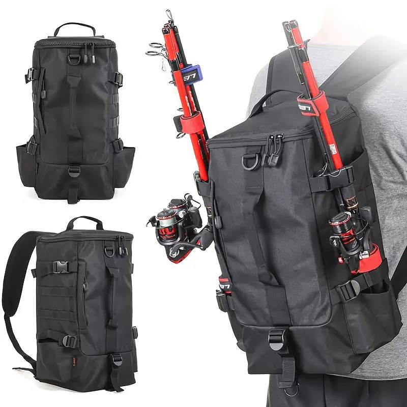 4.6 Gallon Black Fishing Backpack with Multiple Compartments