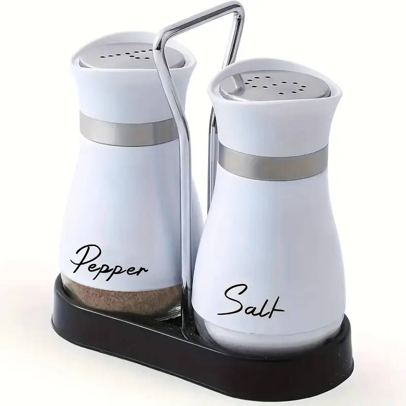 1Set Of Salt And Pepper Shakers With A Stand 1 Stand  2 Bottles Salt Shaker Stainless Steel Set Leat