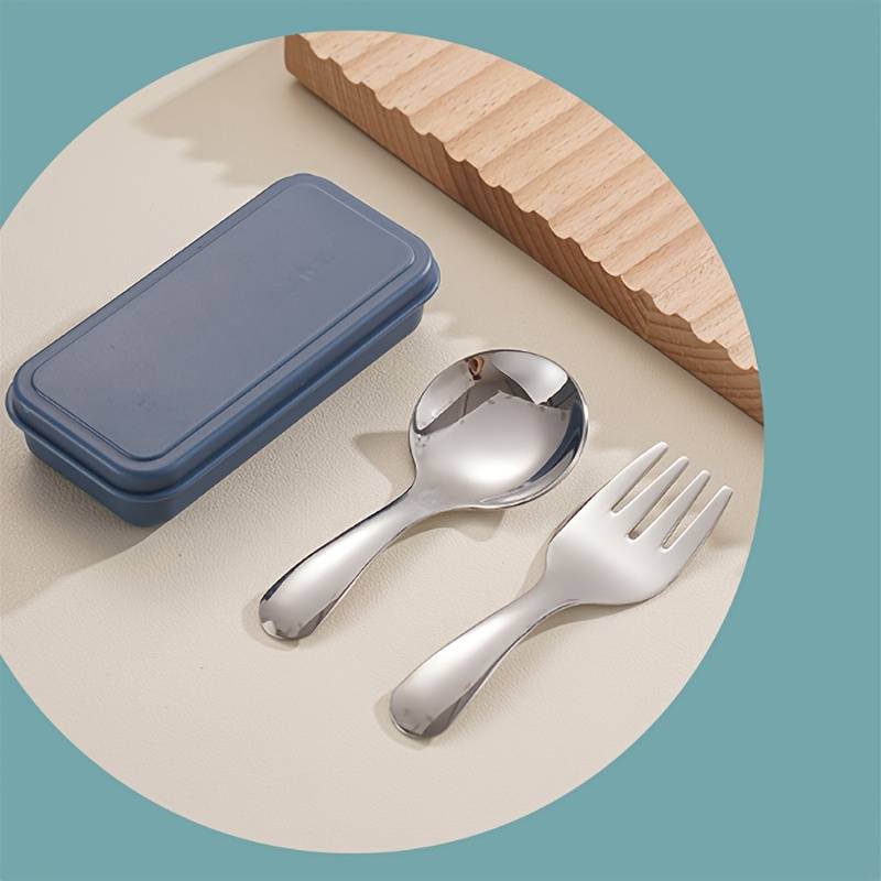 3pcs Set Stainless Steel Short Handle Spoon and Fork Portable Teaspoon for Milk Powder Ice Cr