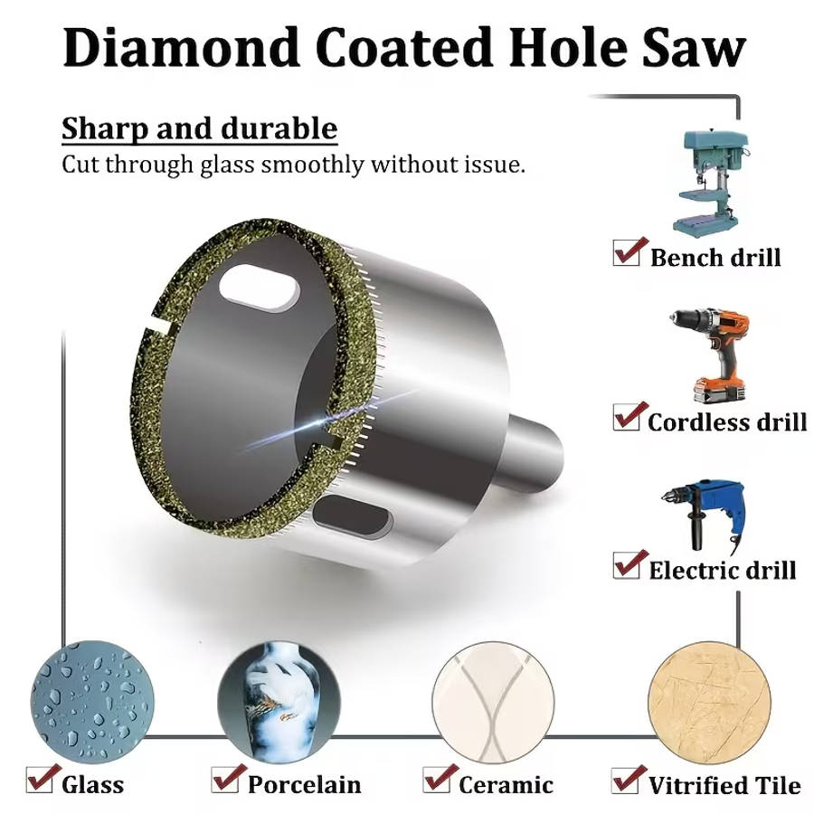 10pcs Diamond Hole Saw Set - for Tile/Marble/Glass/Ceramic