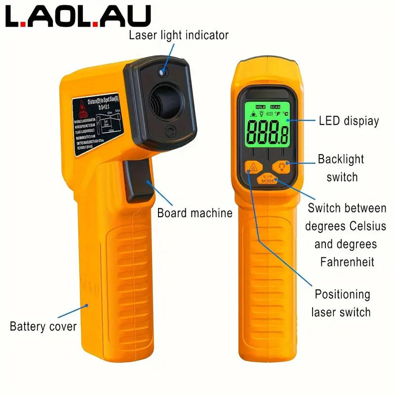 1pc Infrared Thermometer Gun Digital Non-contact IR Laser with Adjustable Emissivity