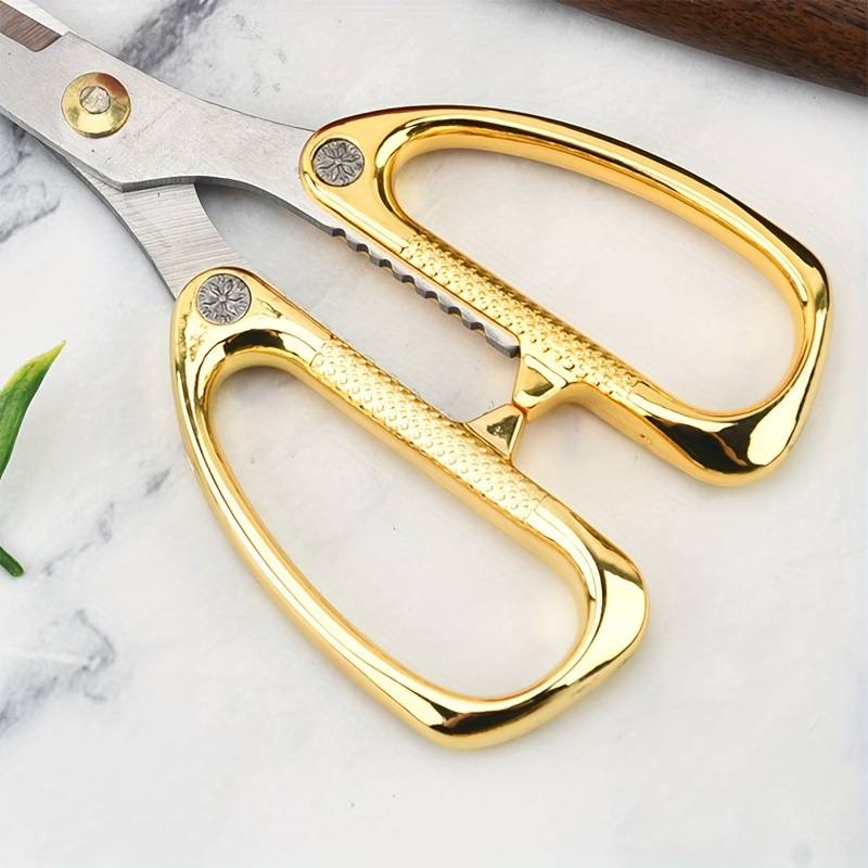 1pc Stainless Steel Kitchen Scissors Classic Design With Golden Handle Durable Multi-Purpose