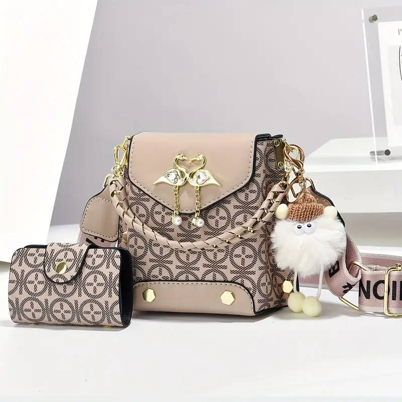 2piece Set of Fashion Mini Mobile Phone Bags with Print Shoulder Bags and Trendy Crossbody Bags