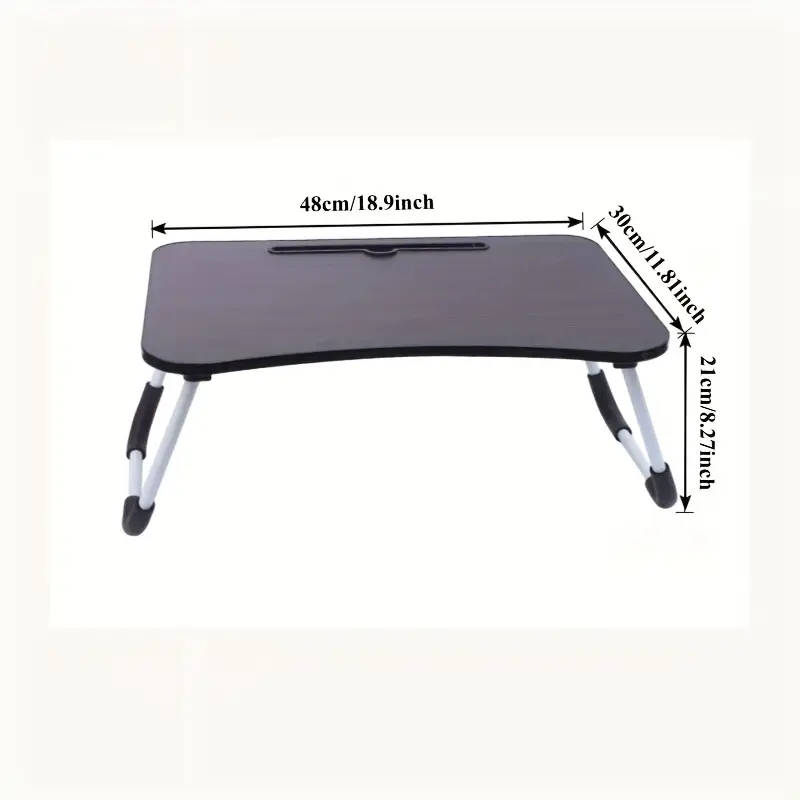1pc Portable Folding Bed Table - Wood Fiberboard Compact Computer Desk with Sleek Black Surface & Wh