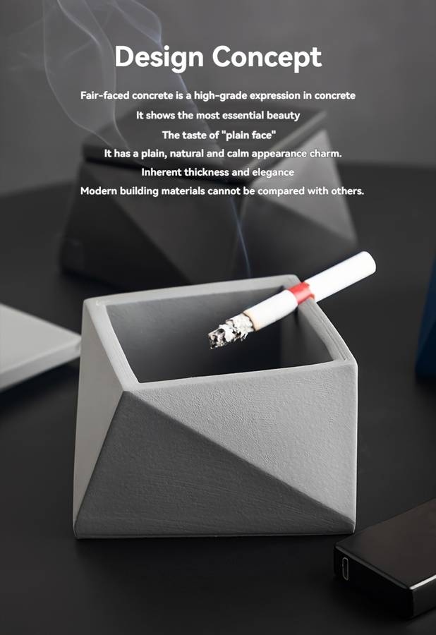 1pc Modern Geometric Stone Ashtray with Lid Light Blue Black Handcrafted Perfect for Indo