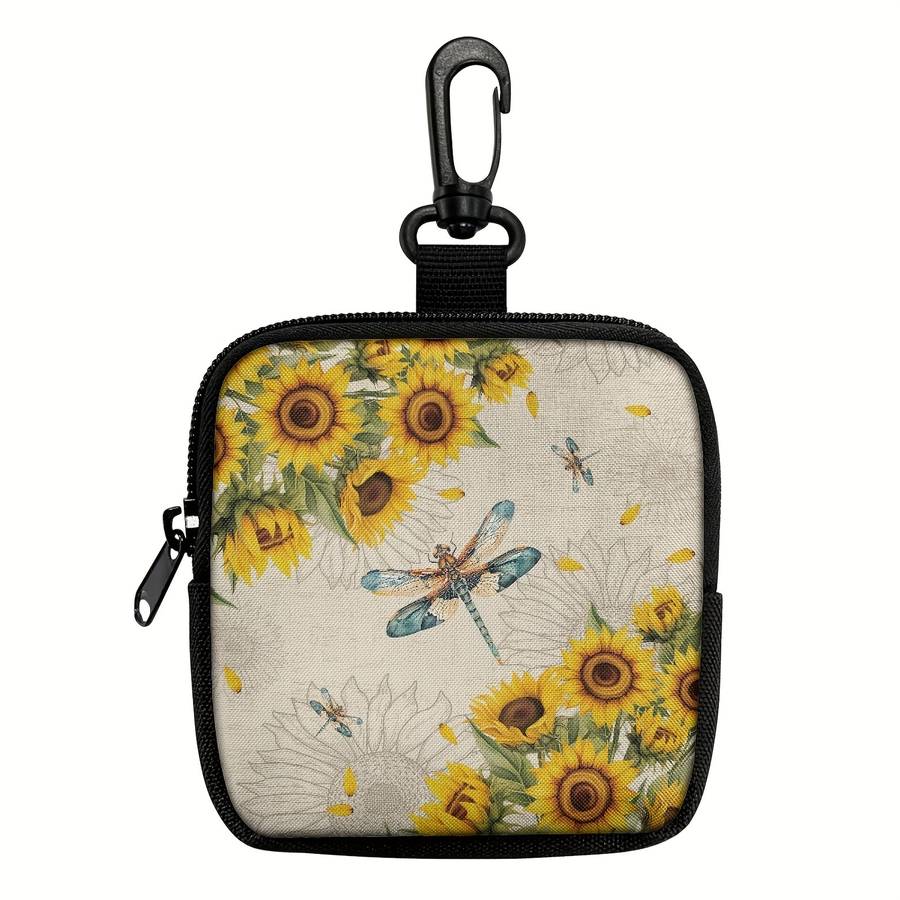 1pc Multi-Pocket Zippered Wallet Coin Purse Chic Floral Dragonfly Print Hanging Purse with Key