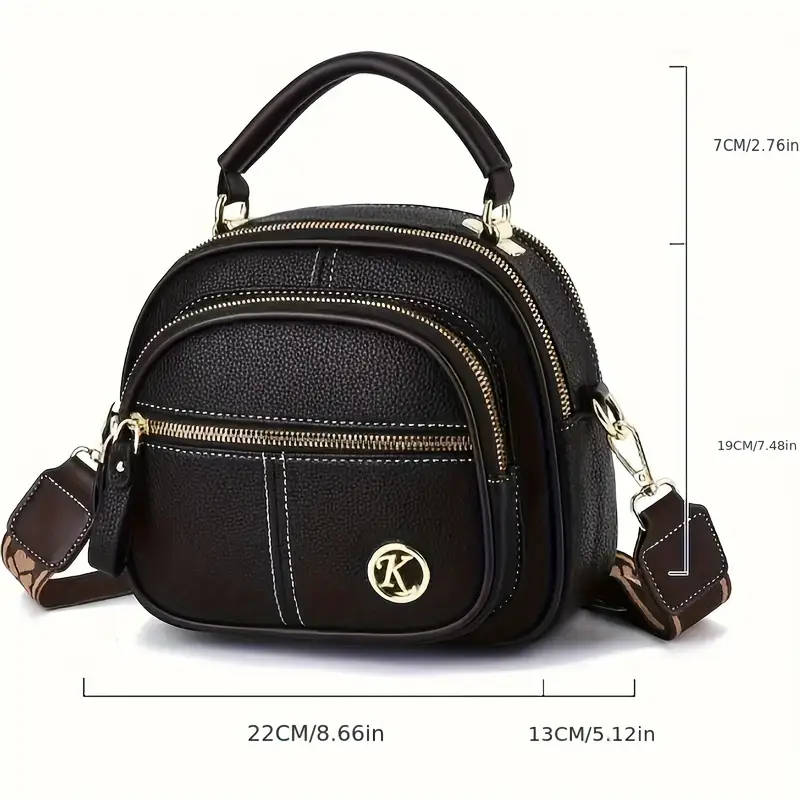 Faux Leather Shoulder Bag for Women with Zipper Closure Hand Washable Polyester Lined Crossbody Hand