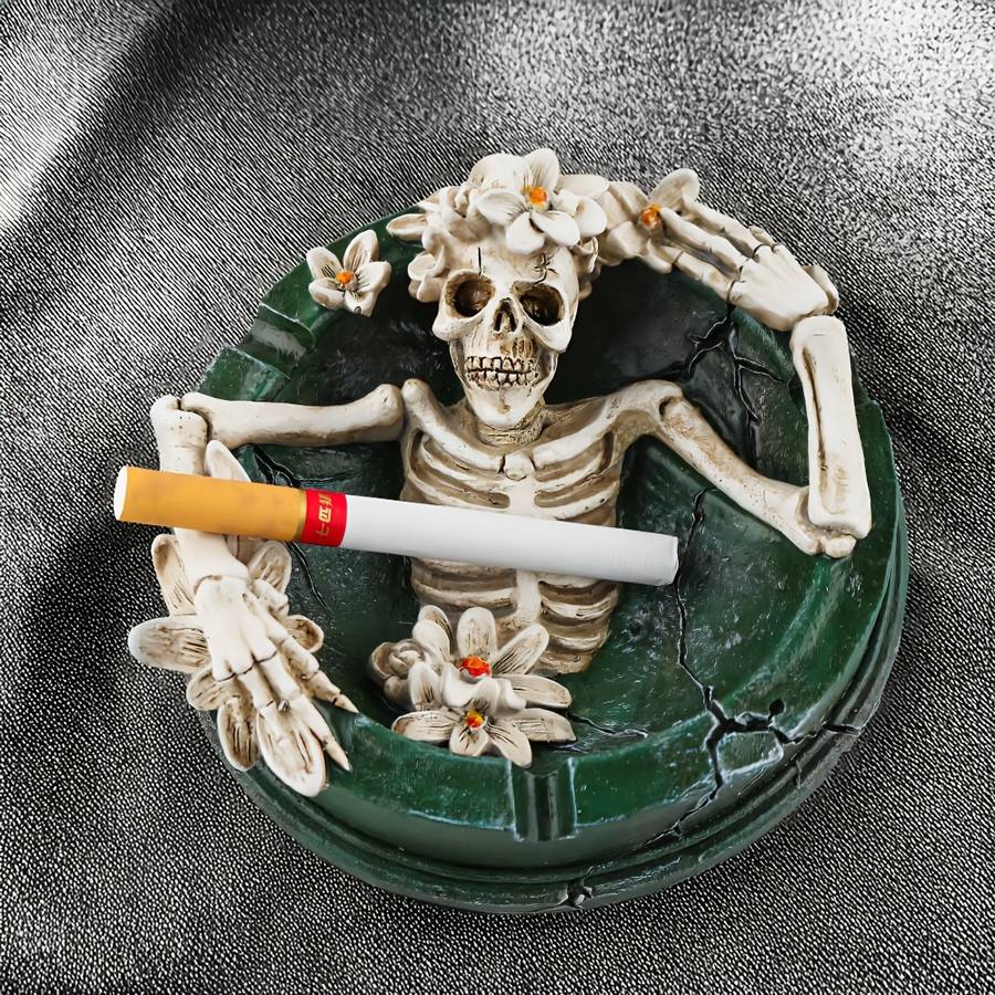 1pc New Flowering Skull Ashtray Desktop Storage Resin Crafts Desktop Decoration Home Office Des