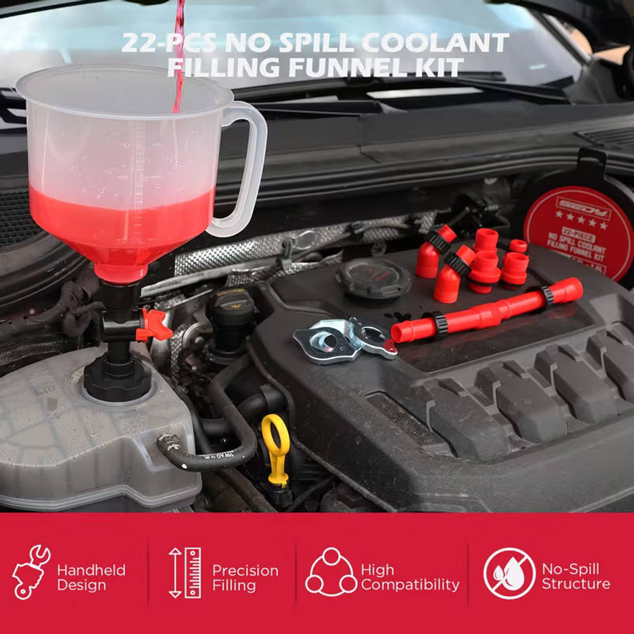 22pcs No-Spill Coolant Filling Funnel Kit And Siphon Hose Pump