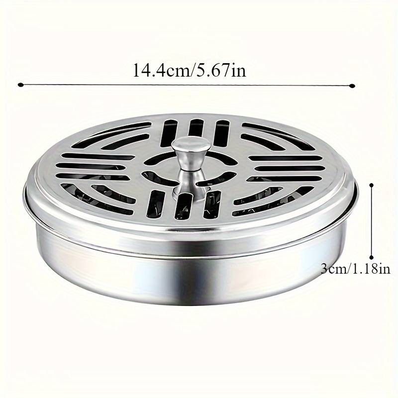 1pc Stainless Steel Mosquito Coil Holder with Lid and Ashtray Fireproof Heat-Resistant Home Deco