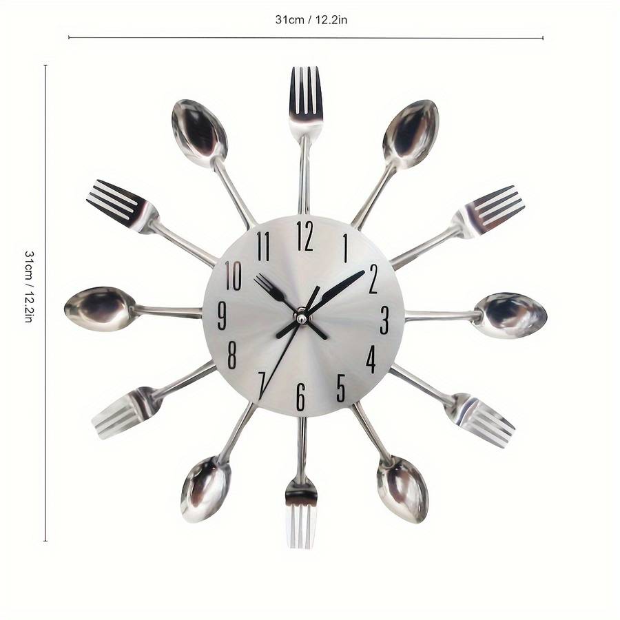 1pc Creative Golden Metal Wall Clock Kitchen Utensils Spoon Fork Wall Decoration Clock Ideal De