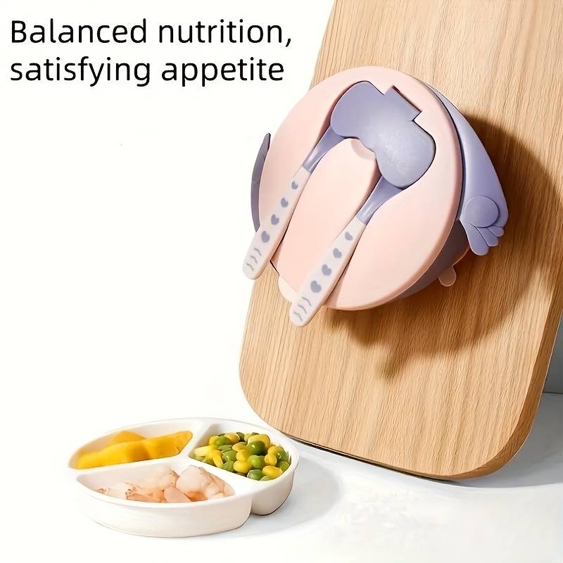 6pcs Baby Feeding Set BPA-Free Plastic Silicone Non-Slip Suction 3-Compartment Plate Ute
