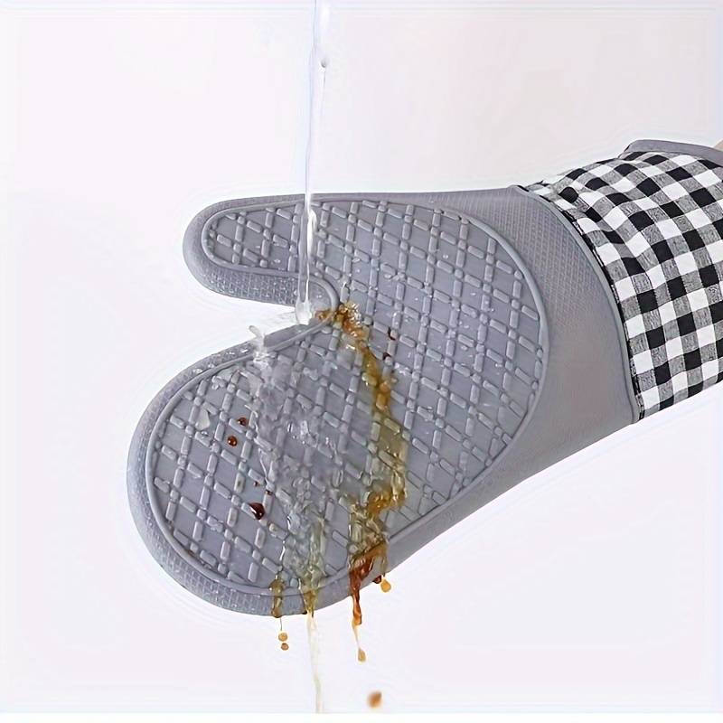 2pcs Non-Slip Silicone Kitchen Mitts Hand Wash Only Outdoor Cooking Safety Gear Check Pattern
