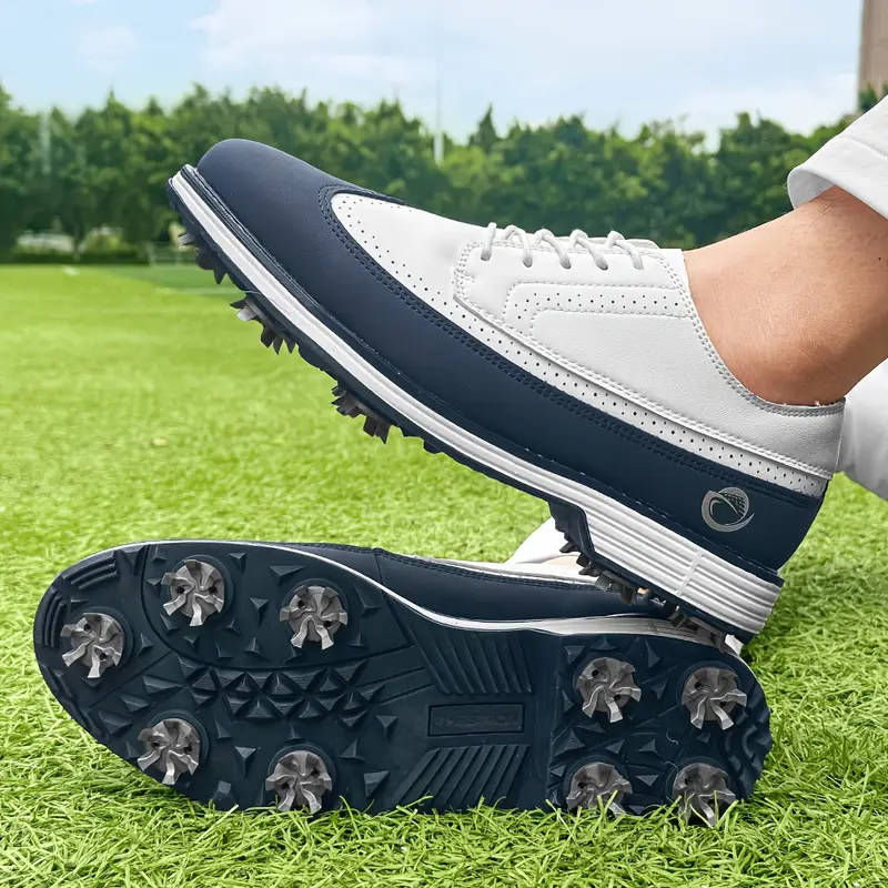 PU Leather Golf Shoe 2-Tone White&Blue