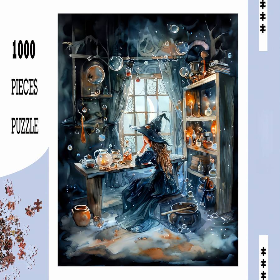 1000pcs Dark Magic Jigsaw Puzzle Challenging DIY Brain Teaser with Enchanting Witch