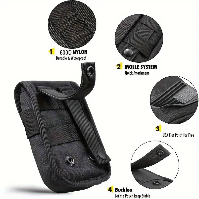 Water-Resistant Nylon Tactical Phone Pouch with Belt Clip and American Flag Patch Durable Outdoor