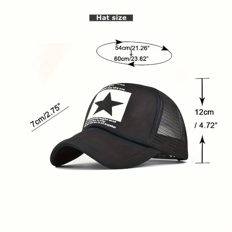 Adjustable Breathable Mesh Trucker Hat With Star Patch Lightweight Sun Protection Baseball Ca