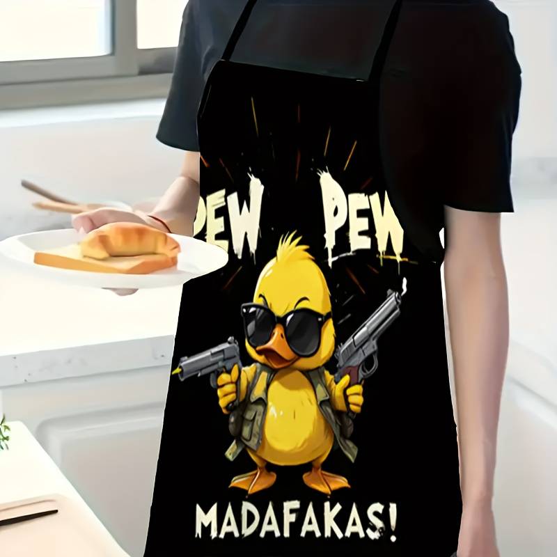 1pc One Men's Kitchen Apron with "PEW PEW" Letters and Cool Duck Pattern Humorous Style Kitc