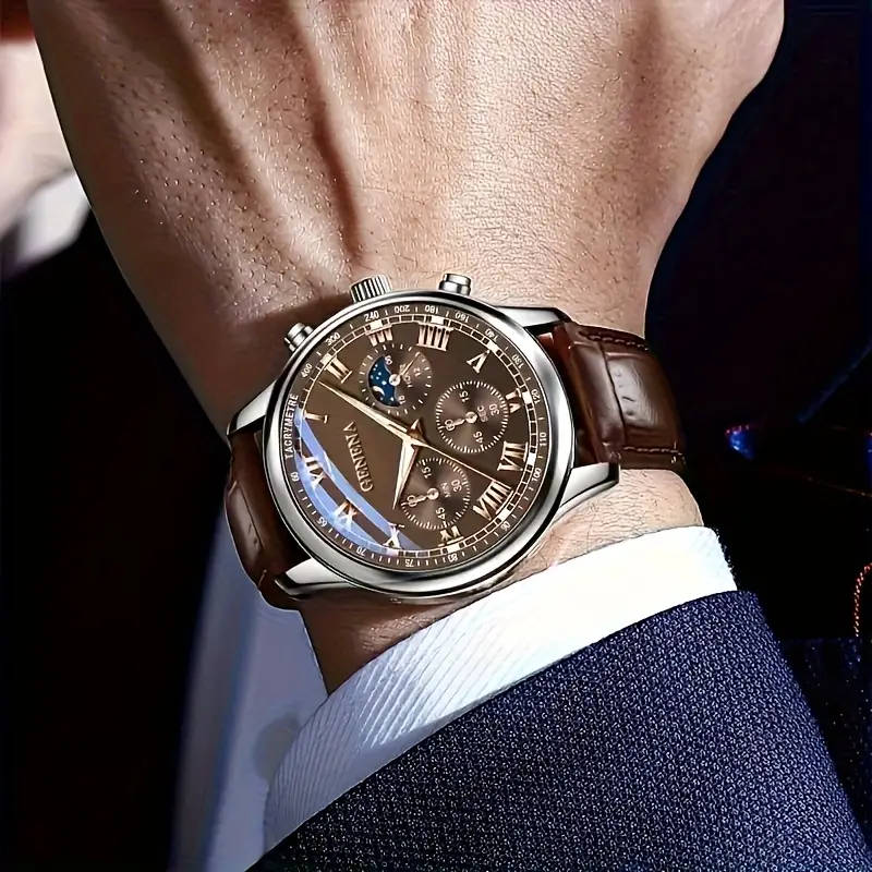 A New MenS Business Casual Round Quartz Wristwatch