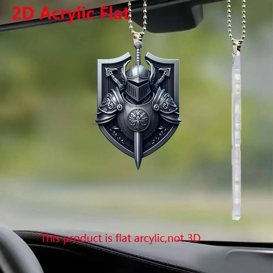 1pc 2D Flat   Vintage  Acrylic Shield Pendant Knight Sword Design Car Hanging Ornamen