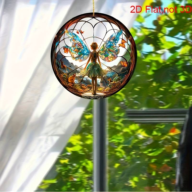 1pc 2D Flat  Bohemian Forest Fairy Stained Glass Suncatcher Vibrant Acrylic Window Decor with Enc