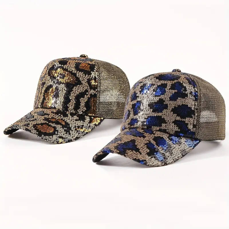 Vibrant Sequined Leopard Print Baseball Cap