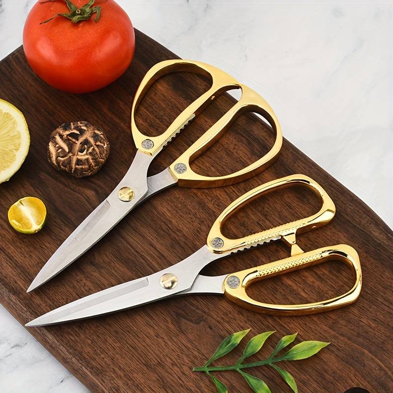 1pc Stainless Steel Kitchen Scissors Classic Design With Golden Handle Durable Multi-Purpose