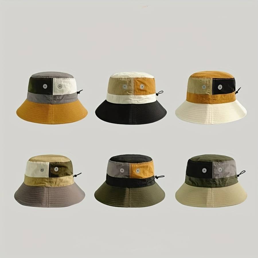 1pc Lightweight Quick-Dry Breathable Bucket Hat for Couples Stylish Color Block Design Adjus