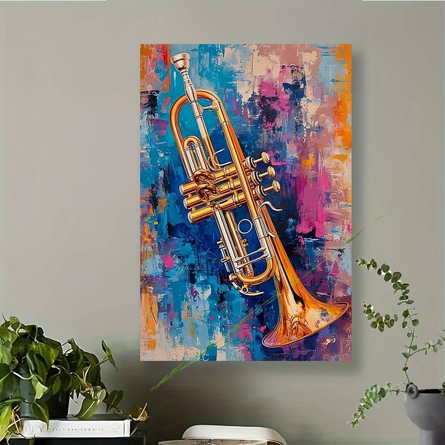 1pc  30x45cm Vibrant Abstract Trumpet Canvas Art Unframed Wall Decor with Bold Brushstrokes M