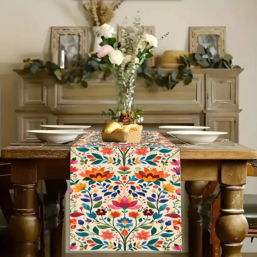 Vibrant Floral Table Runner - 179.83cm x 35.05cm, Home Decor for Dining Tables