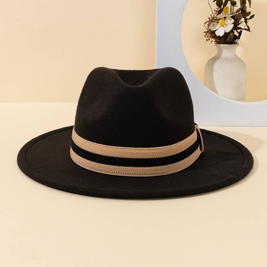 1pc Chic Women'S Fedora Hat with Striped Band Perfect for Outdoor Events Casual Wear And Parties