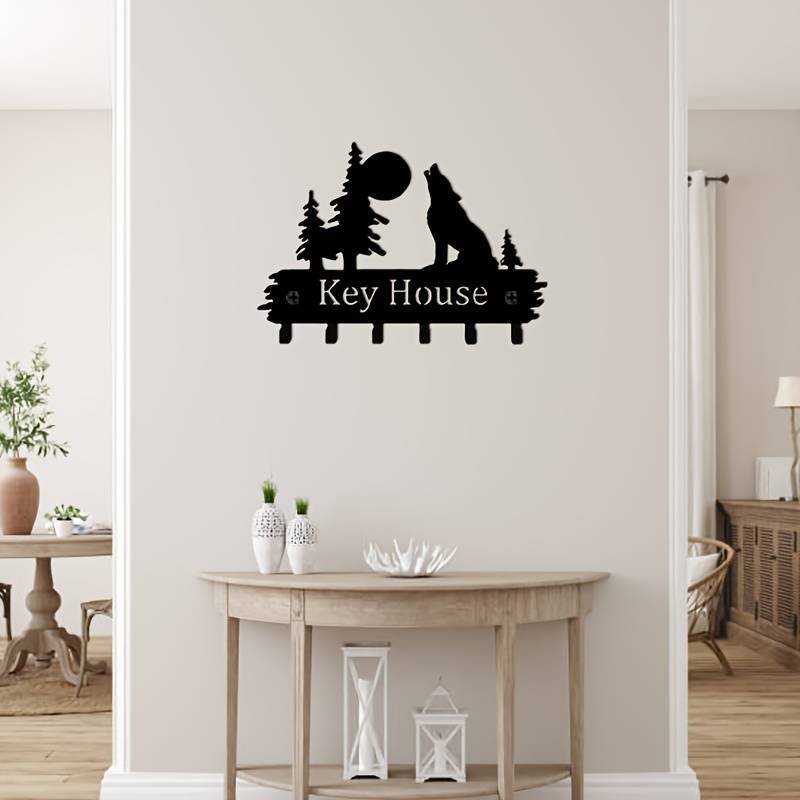 From 1pc Forest and Wolf Metal Decorative Key Hook Keychain Rack Door Back Wall Garage Key Hook De
