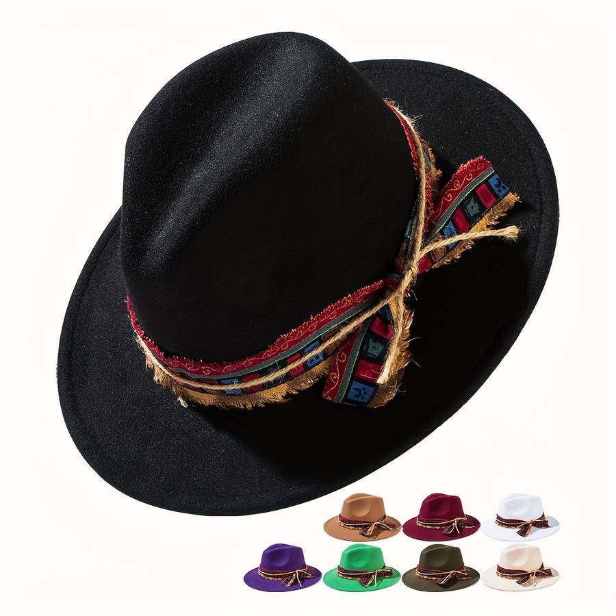 Chic Women's Jazz Fedora with Plaid Ribbon Bow Cotton Blend Sun Protection Elastic Fit for