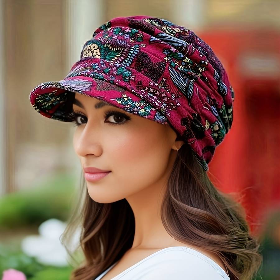 1pc Women's Lightweight Newsboy Cap With Breathable Fabric Floral Print Durable Polyester Blend
