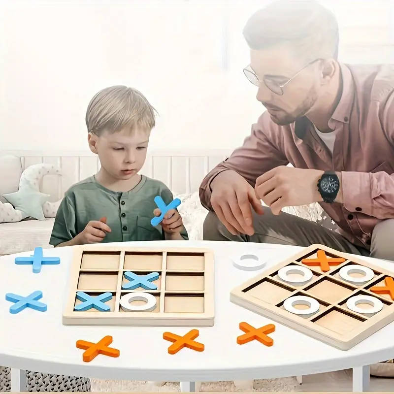 Wooden Tic Tac Toe Game for Youngsters - Mini XO Chess Board with Colorful XOXO Pieces