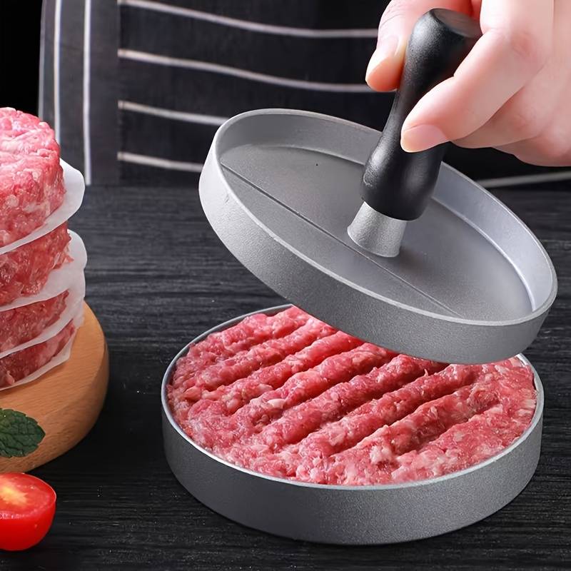 1pc Non-Stick Manual Burger Press Durable Metal Meat Veggie Grill Mold with Ergonomic Handl