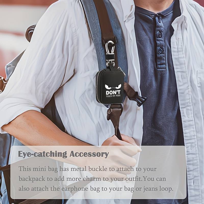1pc Fun Hands Off My Pods Text Earbud Carrying Case Small Size Compatible with AirPods Made of