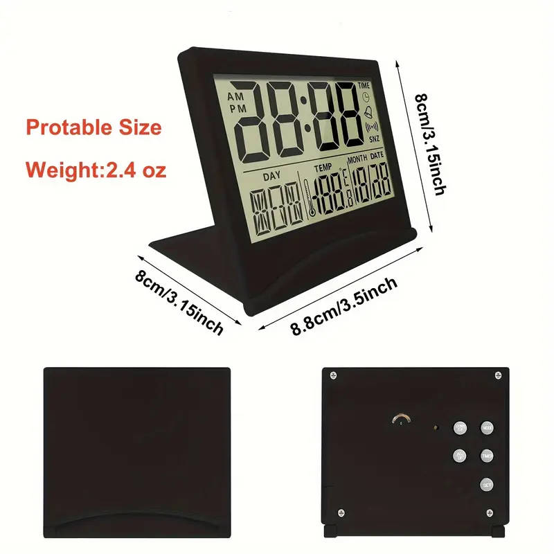 1pc Digital Travel Alarm Clock Foldable Calendar Temperature Timer LCD Clock With Snooze Mode Large