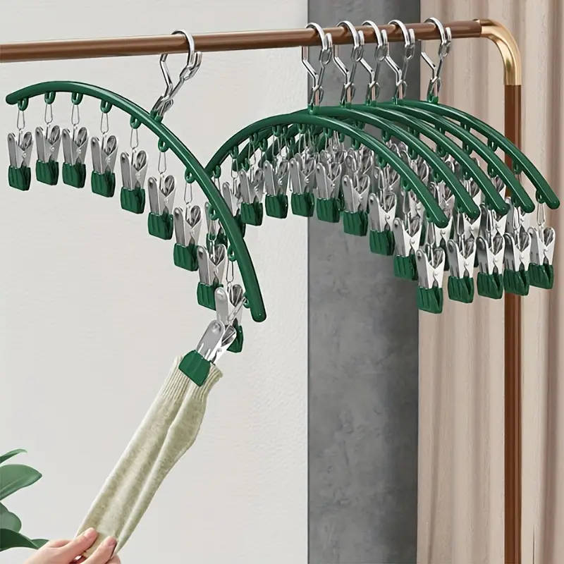 1pc Premium Pink Stainless Steel Pants Hanger with 10 Clips - Space-Saving Rust-Resistant