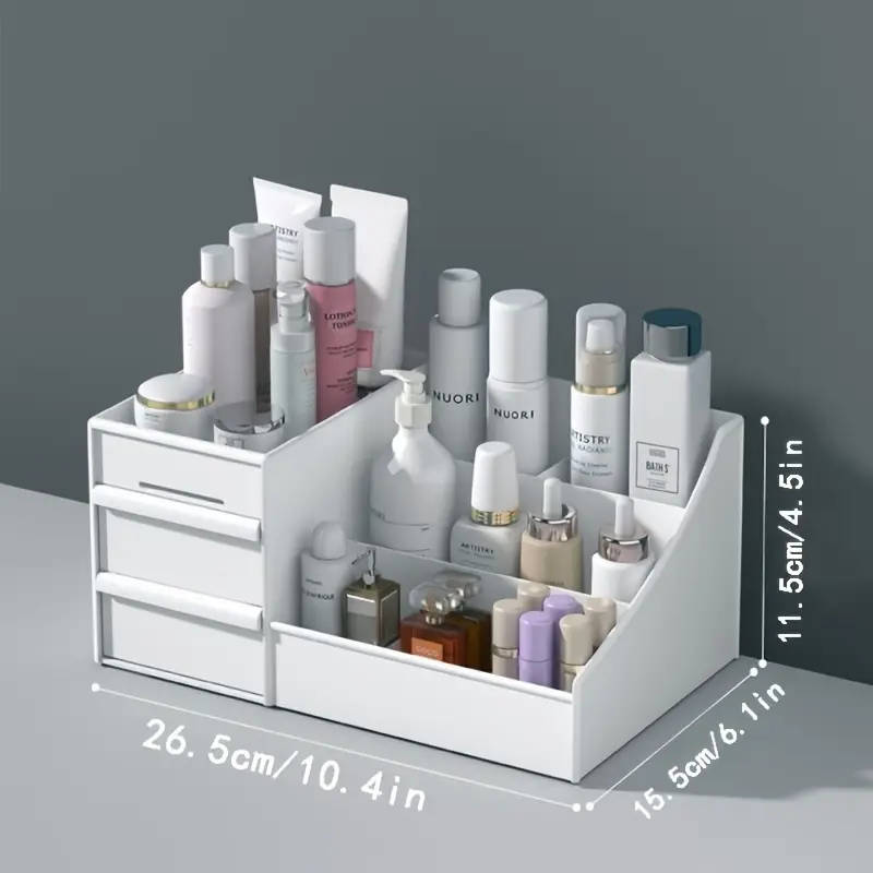 1pc Plastic Cosmetic Organizer with Drawers Lightweight Countertop Makeup Storage Holder for Lipstic