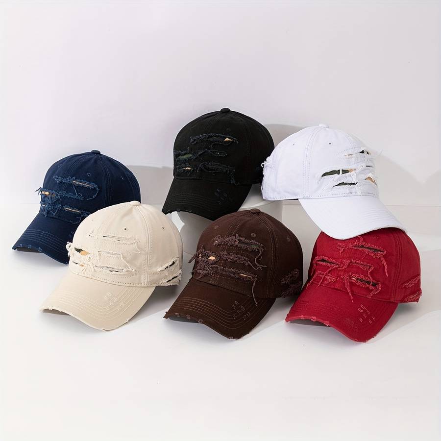 1pc Embroidered Distressed Cotton Baseball Cap Sun Protection Frayed Dad Hat with Embroidery Ad