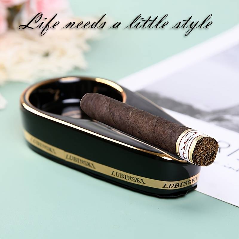 1pc Elegant Ceramic Cigar Ashtray Portable Creative Accessory for Smokers Ideal Living Room De