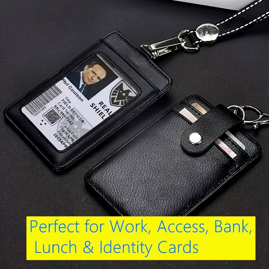 1pc PU Leather Work ID Badge Holder with RFID Block 1 pc Durable ID Card Case with Lanyard Mult