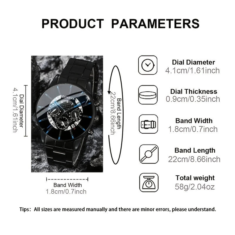 2pcs set Fashionable Men'S Watch Set Shockproof Quartz Wristwatch and Alloy Bracelet Round Case Non-