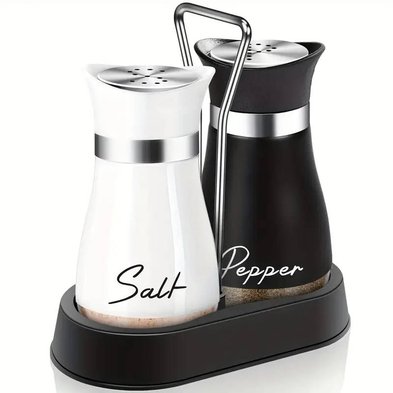 1Set Of Salt And Pepper Shakers With A Stand 1 Stand  2 Bottles Salt Shaker Stainless Steel Set Leat