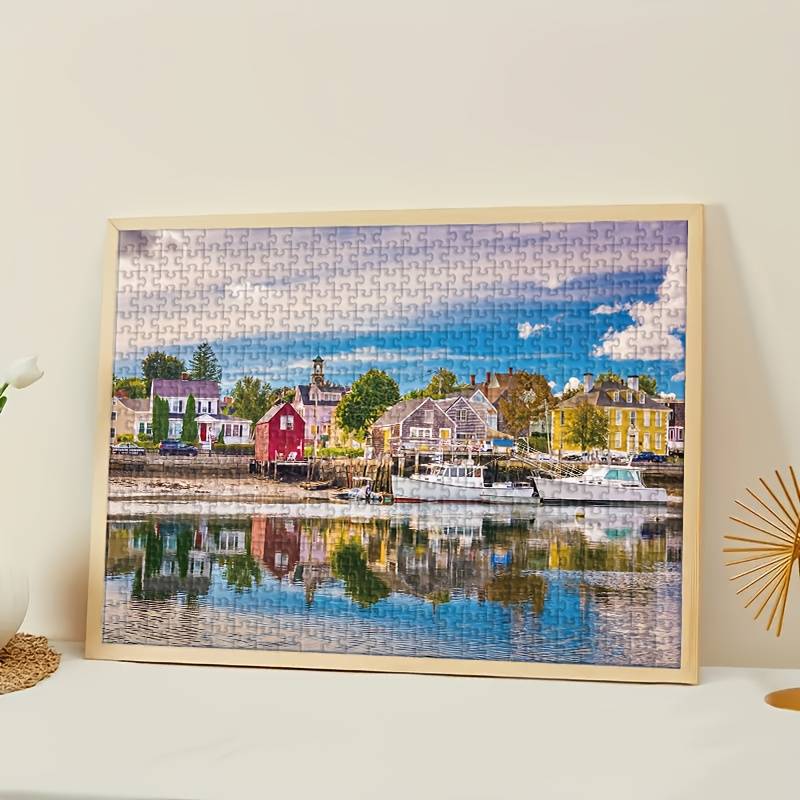 1000pcs Mini Jigsaw Puzzle Charming Seaside Fishing Village Scene 38.0x26.01 cm D