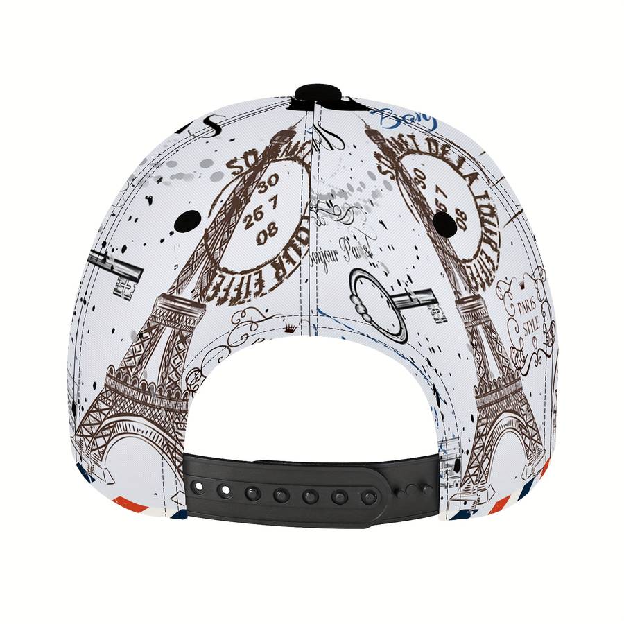 1pc Lightweight Quick-Dry Baseball Cap with Eiffel Tower Postmark Design Sporty Polyester Runni