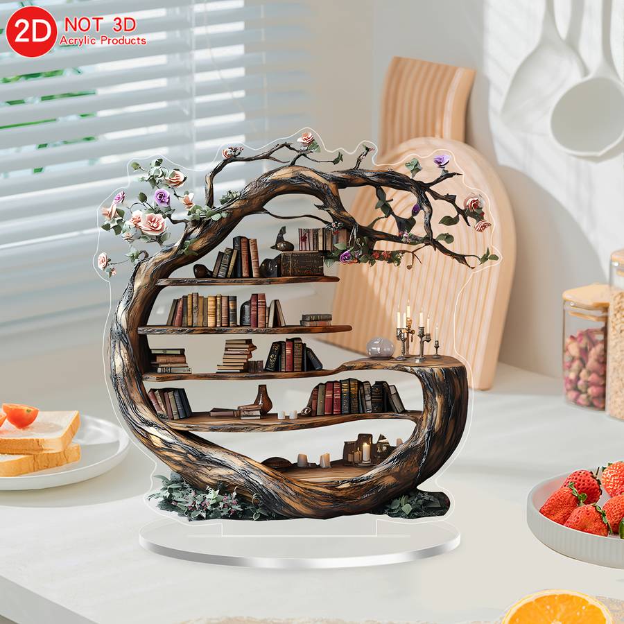 1pc 2D Flat  Elegant Spring Forest Tree of Life Acrylic Decoration with Wooden-Texture Design Ver
